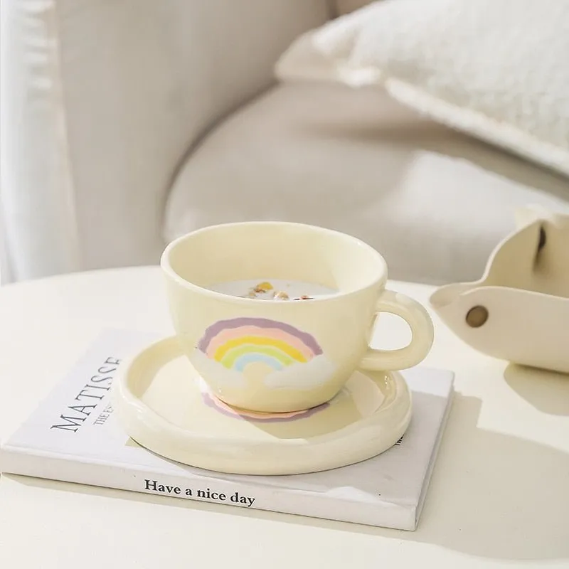 Kawaii Ceramic Mug - Handmade Flower Pattern - 300ml