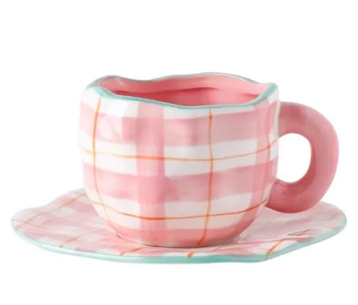 Kawaii Ceramic Mug - Handmade Flower Pattern - 300ml