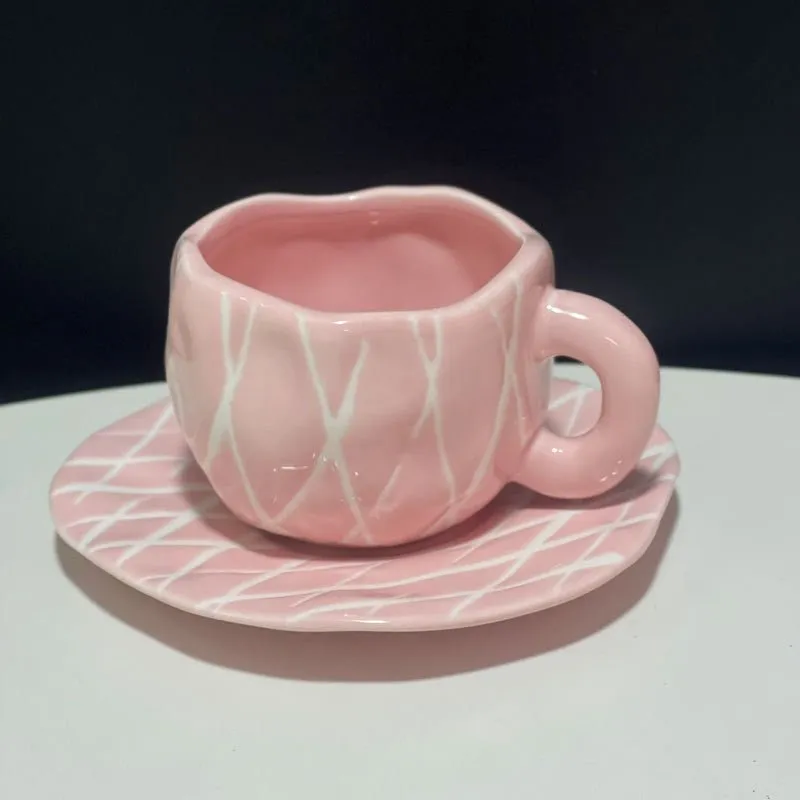 Kawaii Ceramic Mug - Handmade Flower Pattern - 300ml