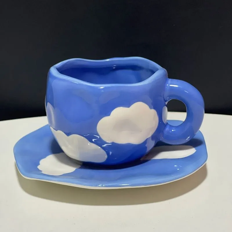 Kawaii Ceramic Mug - Handmade Flower Pattern - 300ml