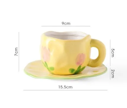 Kawaii Ceramic Mug - Handmade Flower Pattern - 300ml