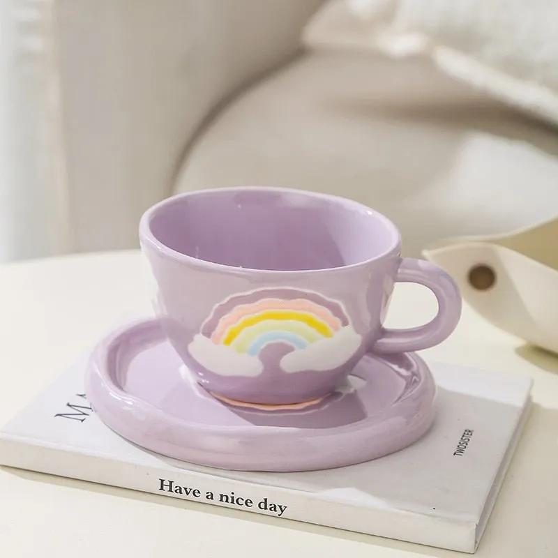 Kawaii Ceramic Mug - Handmade Flower Pattern - 300ml