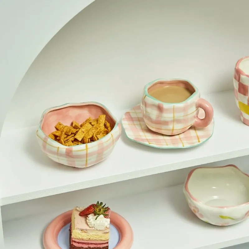 Kawaii Ceramic Mug - Handmade Flower Pattern - 300ml