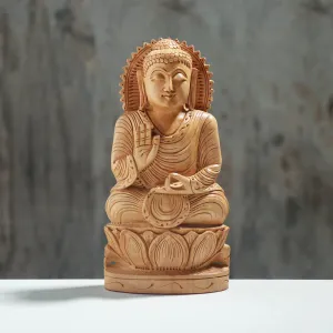 Lord Buddha - Hand Carved Kadam Wood Sculpture (7.8 in)