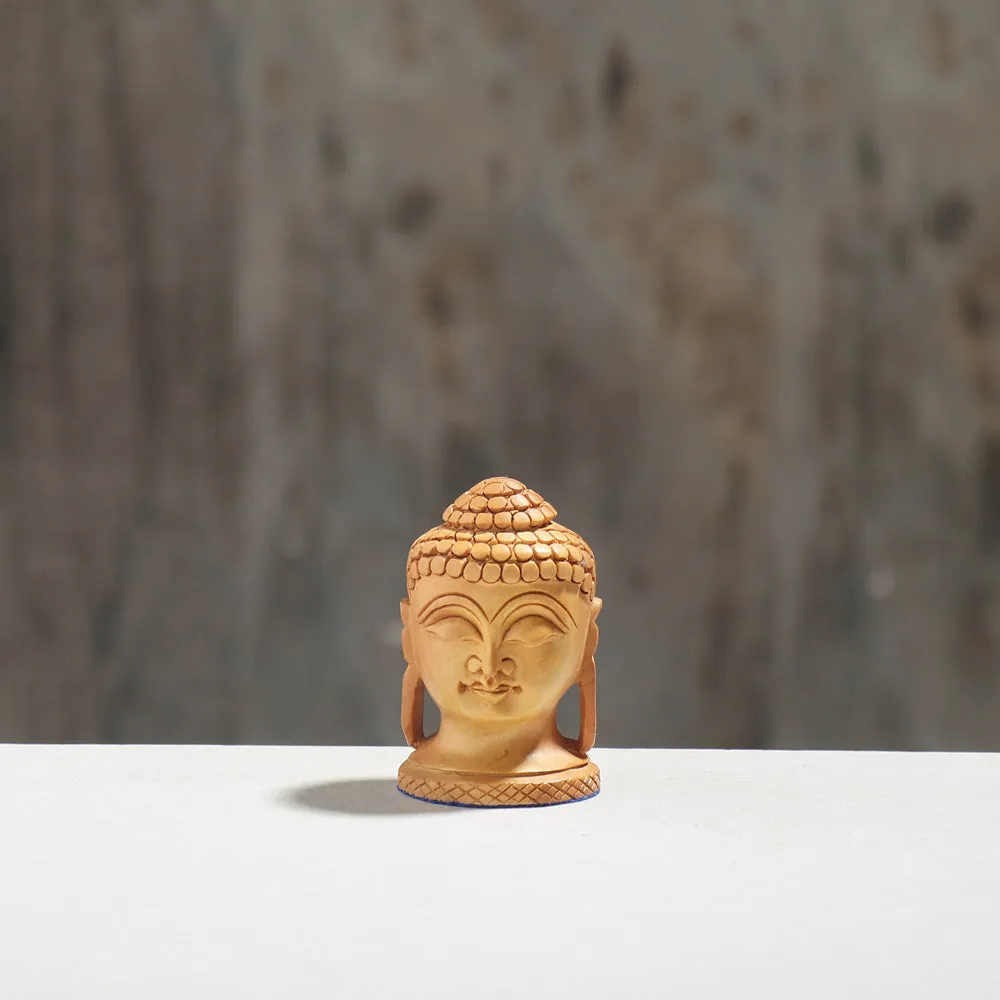 Lord Buddha Head - Hand Carved Kadam Wood Sculpture (2.3 in)