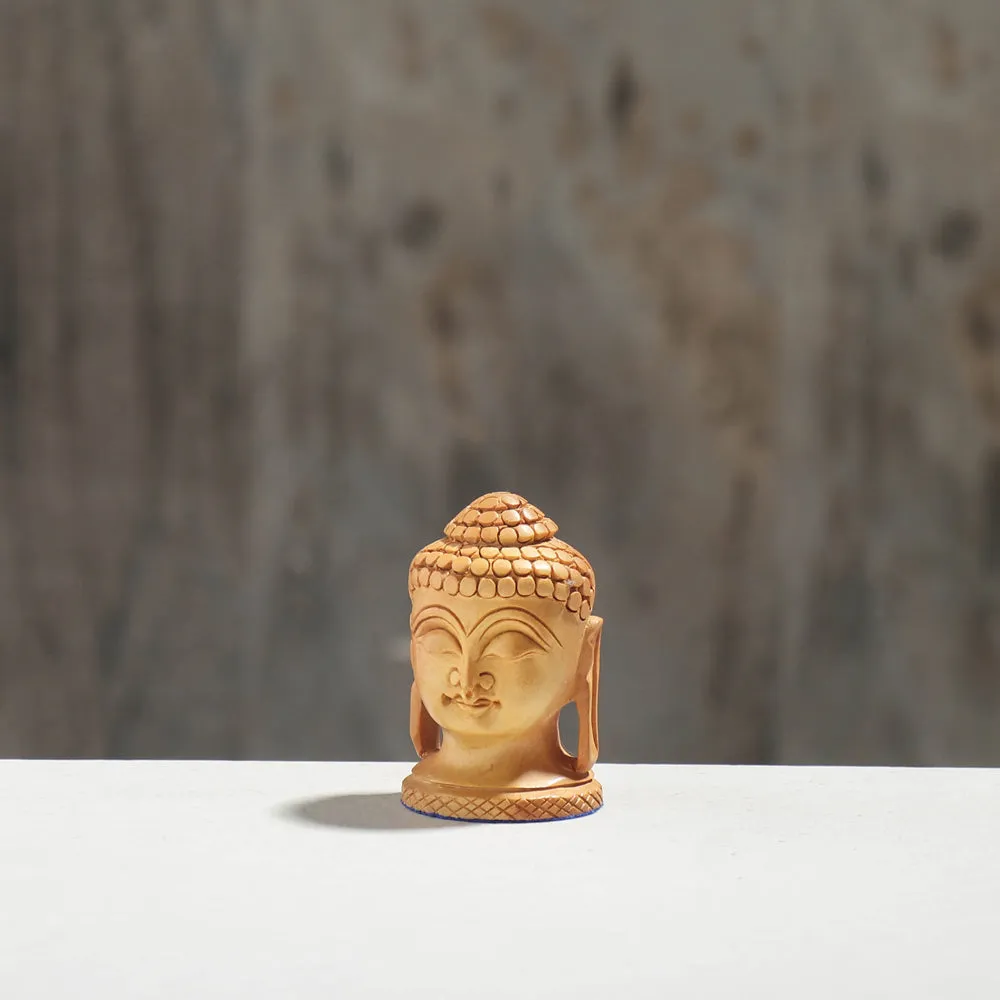 Lord Buddha Head - Hand Carved Kadam Wood Sculpture (2.3 in)