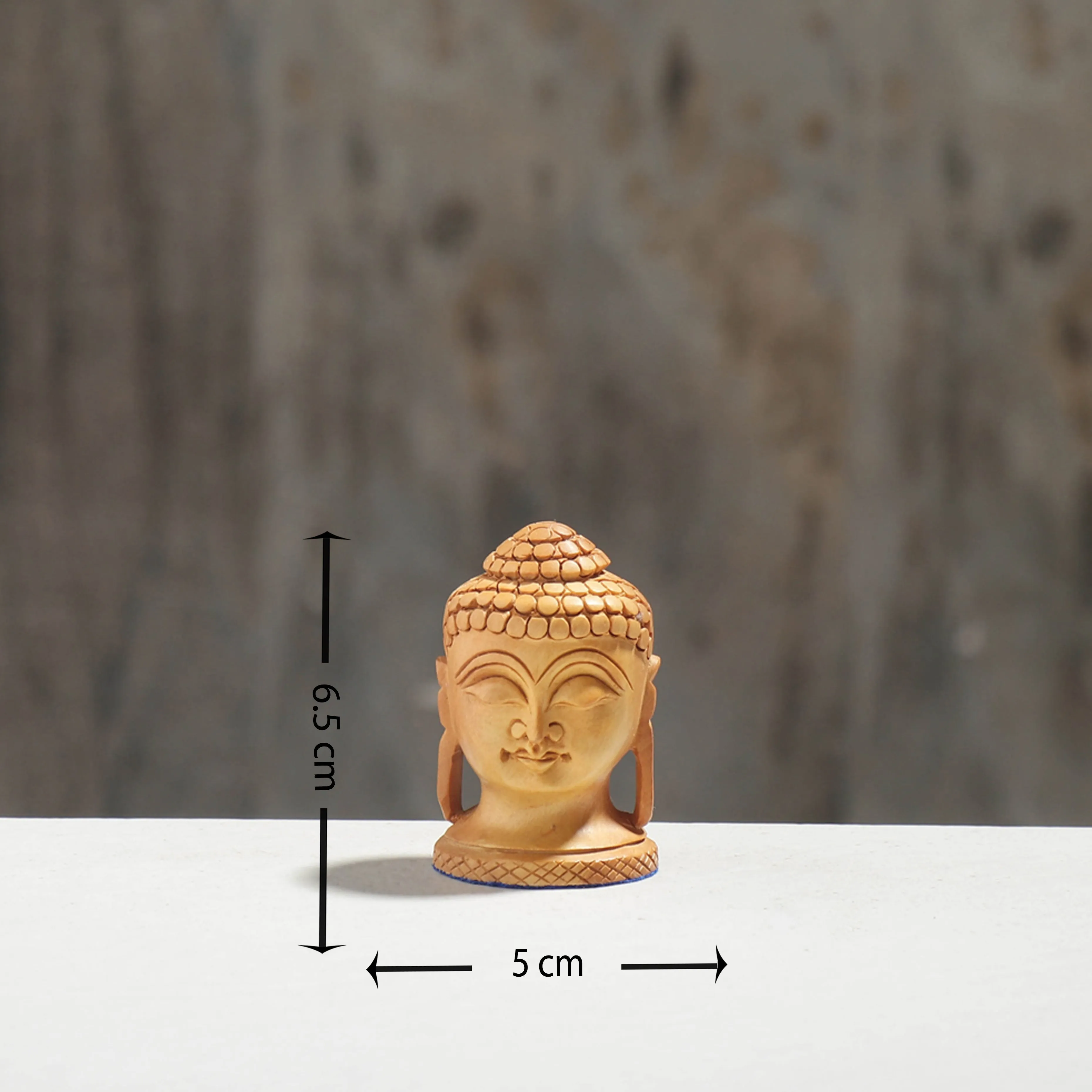 Lord Buddha Head - Hand Carved Kadam Wood Sculpture (2.3 in)