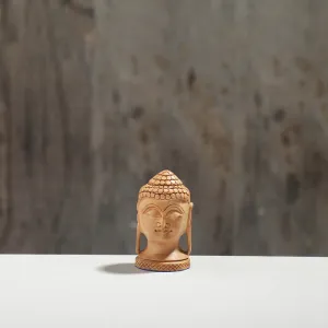 Lord Buddha Head - Hand Carved Kadam Wood Sculpture (3.3 in)