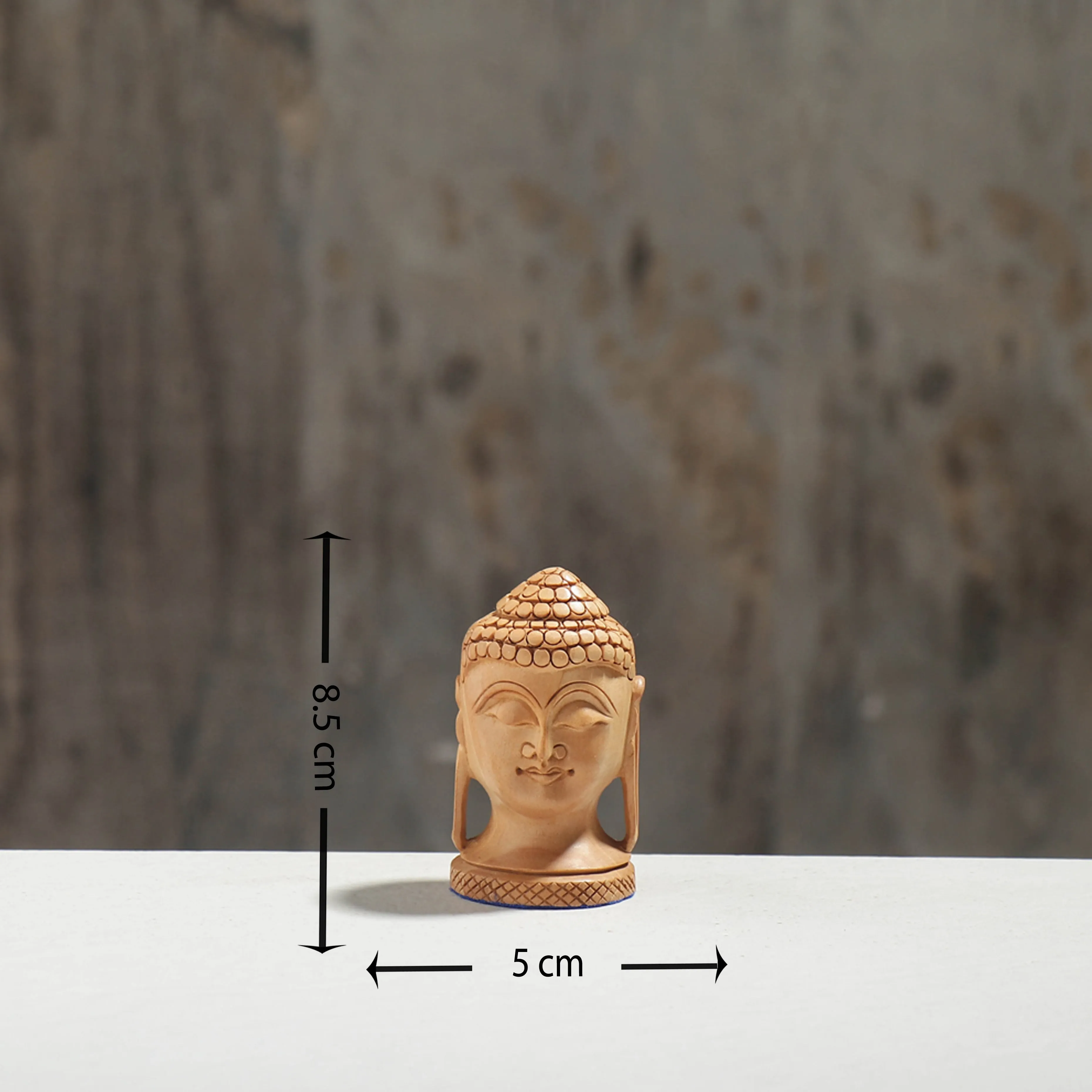Lord Buddha Head - Hand Carved Kadam Wood Sculpture (3.3 in)