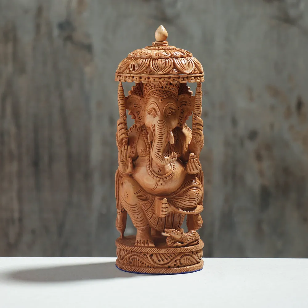 Lord Ganesha - Hand Carved Kadam Wood Sculpture (9.5 in)