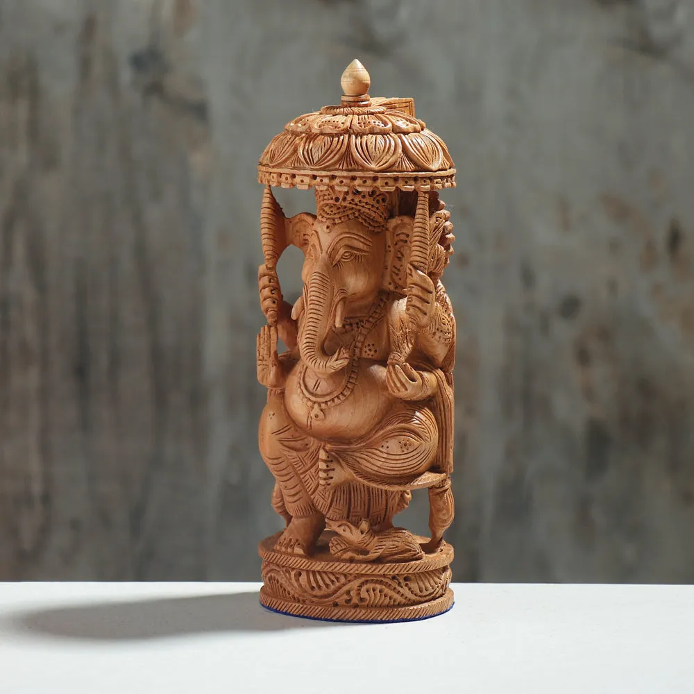 Lord Ganesha - Hand Carved Kadam Wood Sculpture (9.5 in)