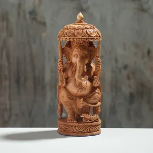 Lord Ganesha - Hand Carved Kadam Wood Sculpture (9.5 in)