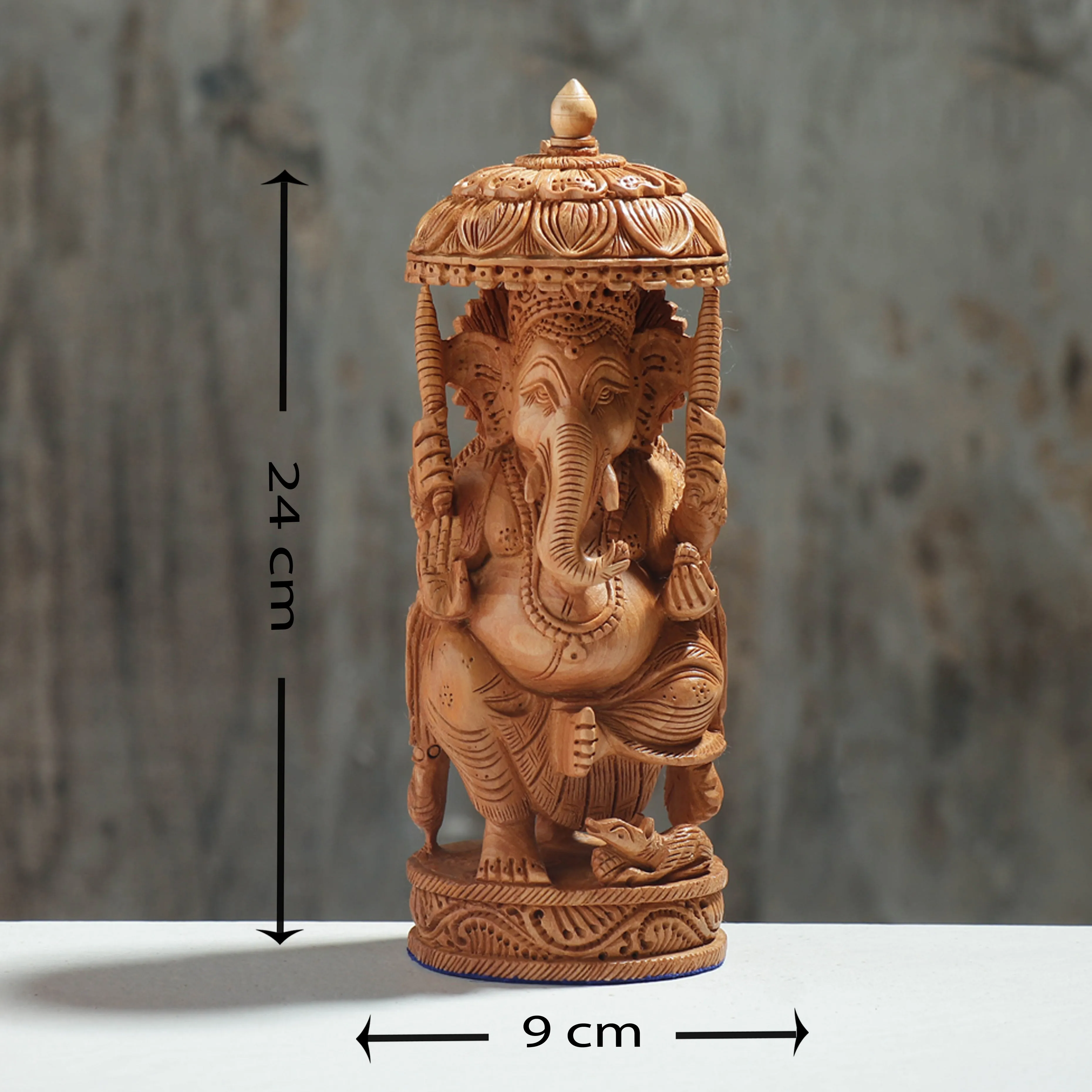Lord Ganesha - Hand Carved Kadam Wood Sculpture (9.5 in)