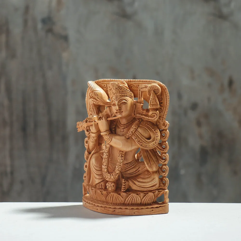 Lord Krishna - Hand Carved Kadam Wood Sculpture (6 in)