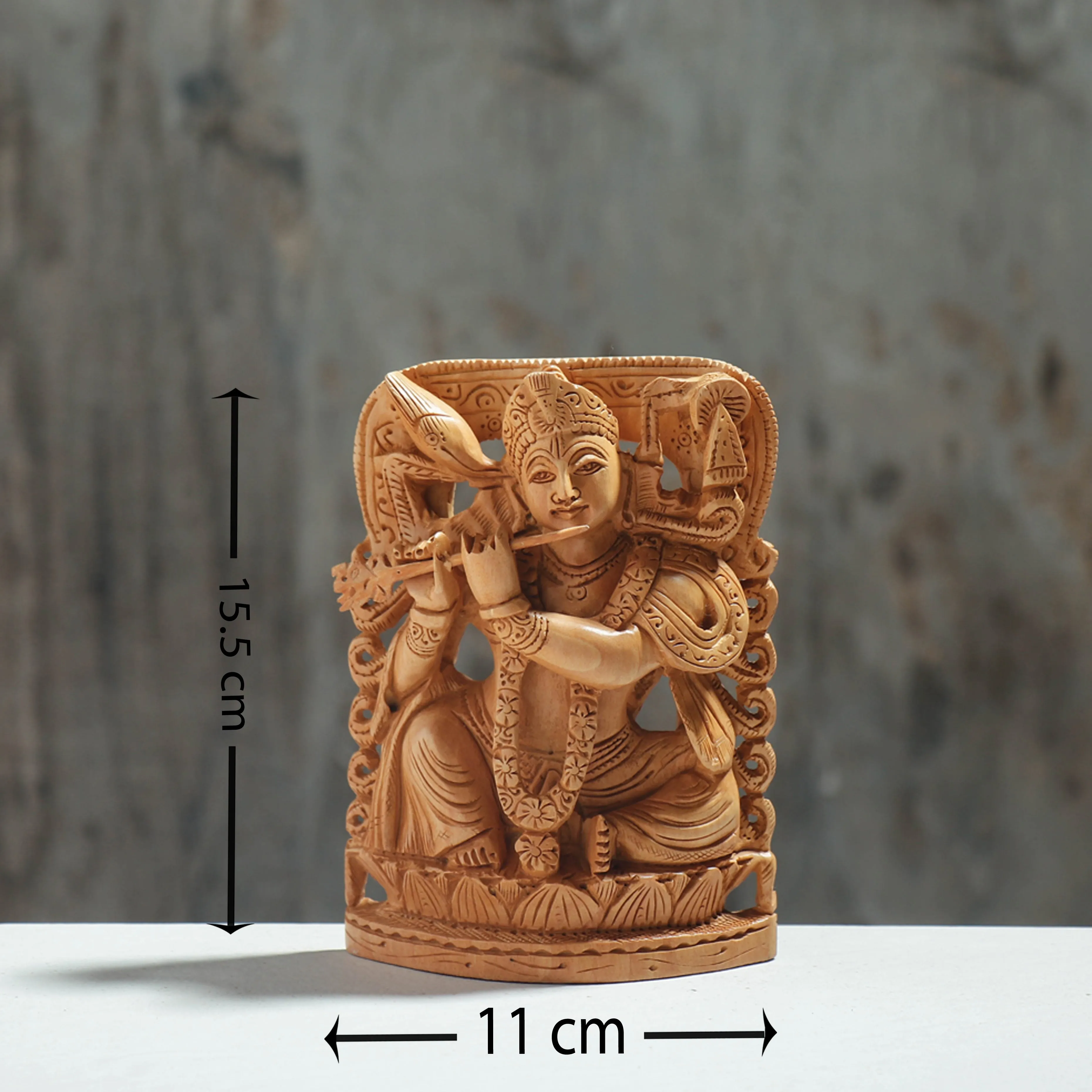 Lord Krishna - Hand Carved Kadam Wood Sculpture (6 in)