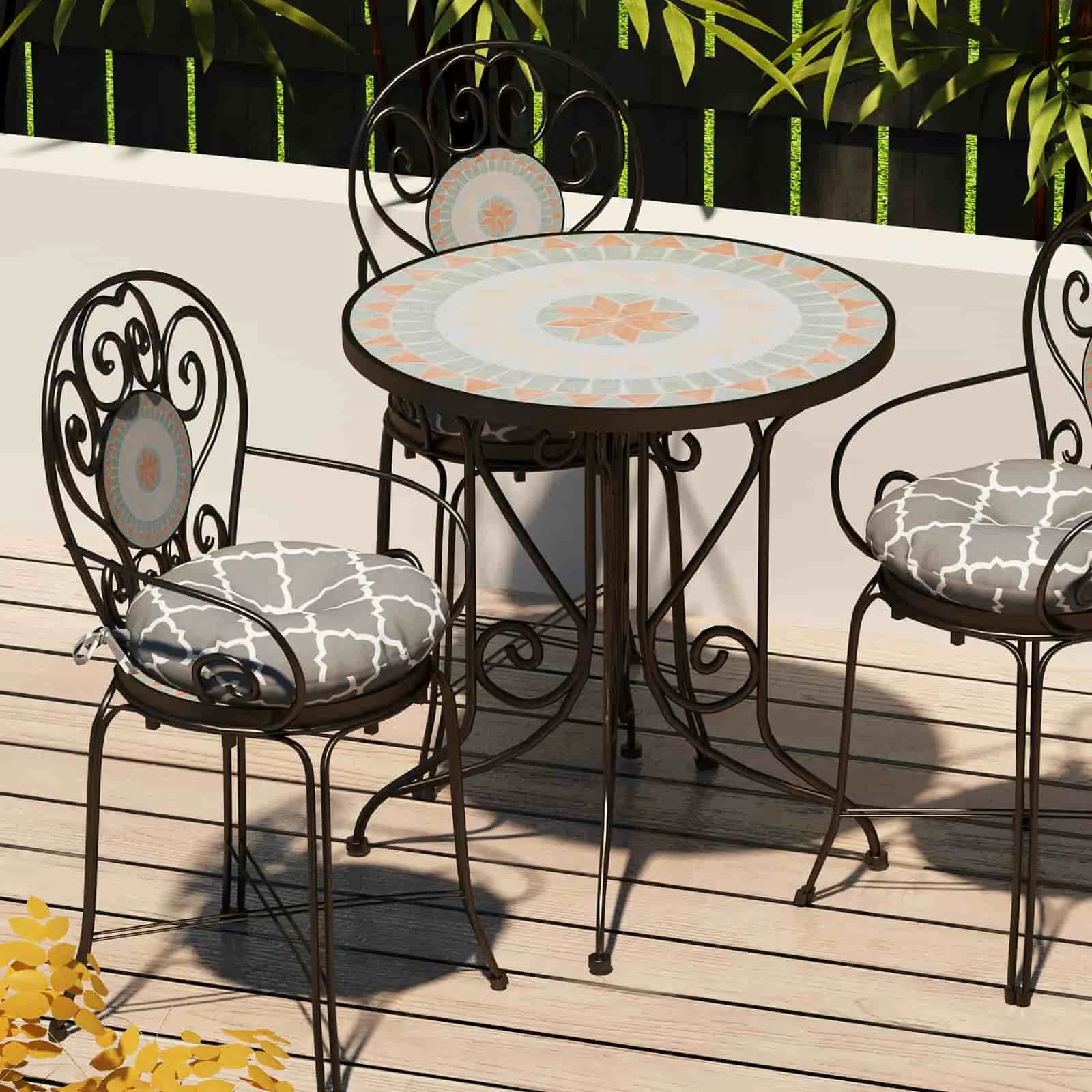 LVTXIII Outdoor Round Bistro Seat Cushions 15"x15"x4" Geomentry Grey（Set of 2）