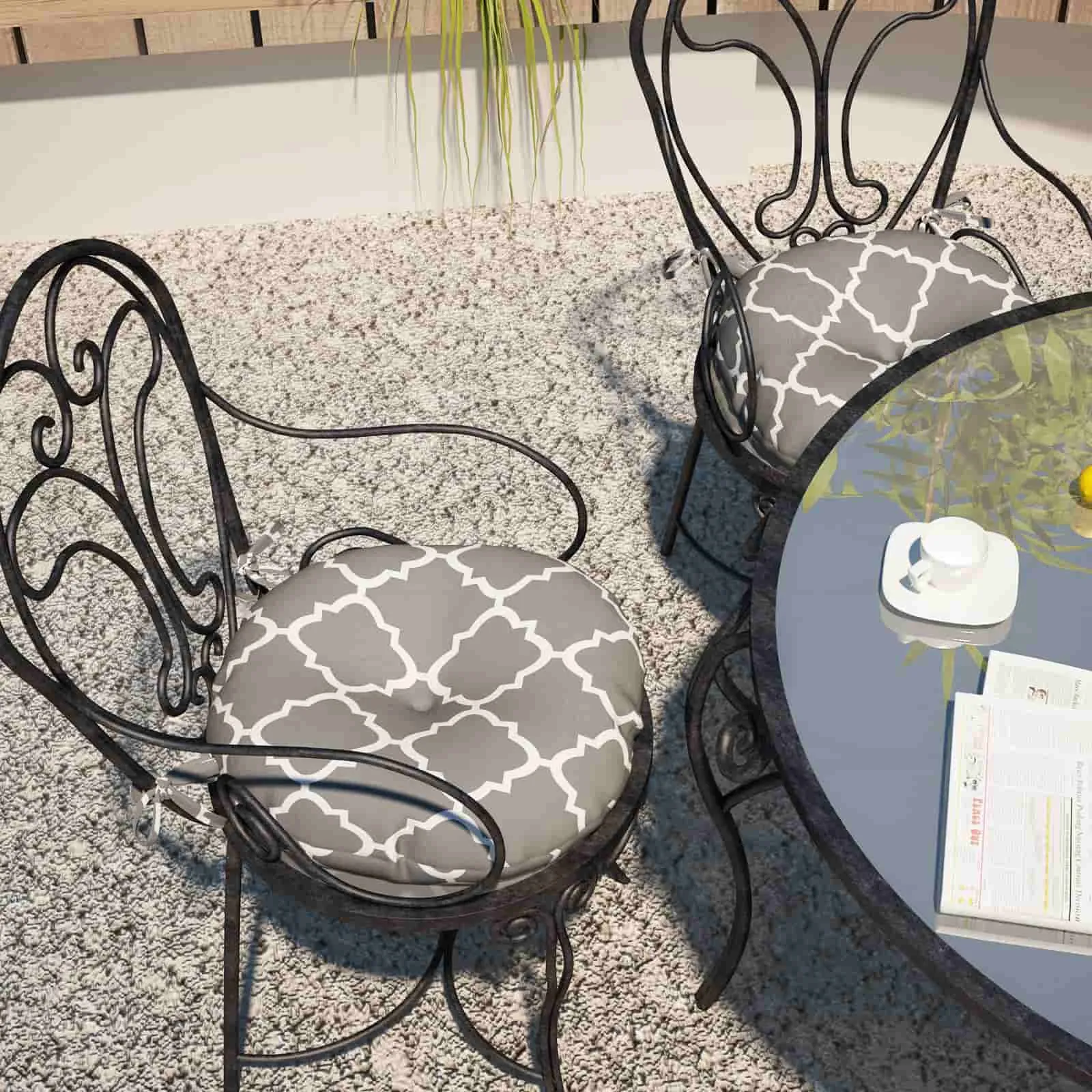 LVTXIII Outdoor Round Bistro Seat Cushions 15"x15"x4" Geomentry Grey（Set of 2）