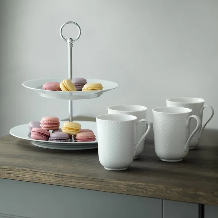 Lyngby Porcelæn Rhombe Mug With Handle Set, White, 11.2 Oz, 4 Pcs.