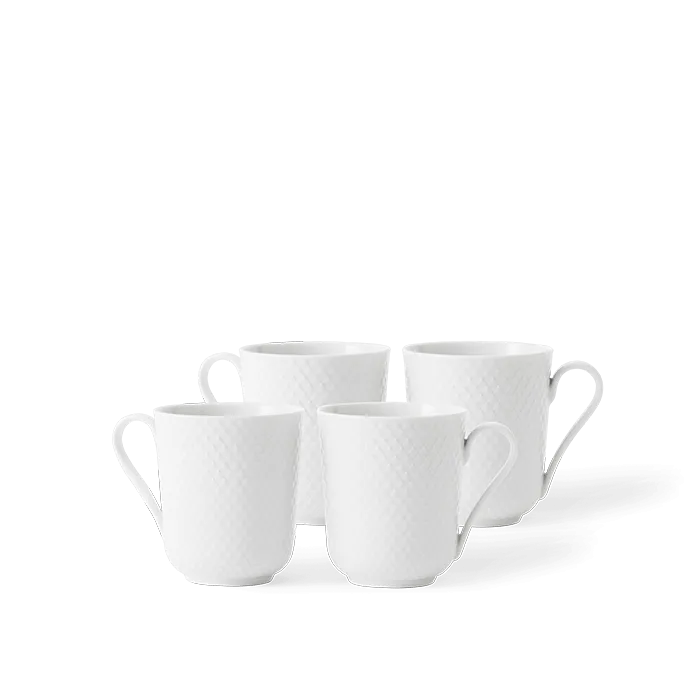 Lyngby Porcelæn Rhombe Mug With Handle Set, White, 11.2 Oz, 4 Pcs.