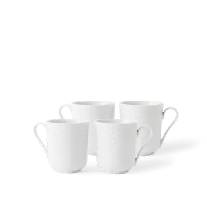 Lyngby Porcelæn Rhombe Mug With Handle Set, White, 11.2 Oz, 4 Pcs.
