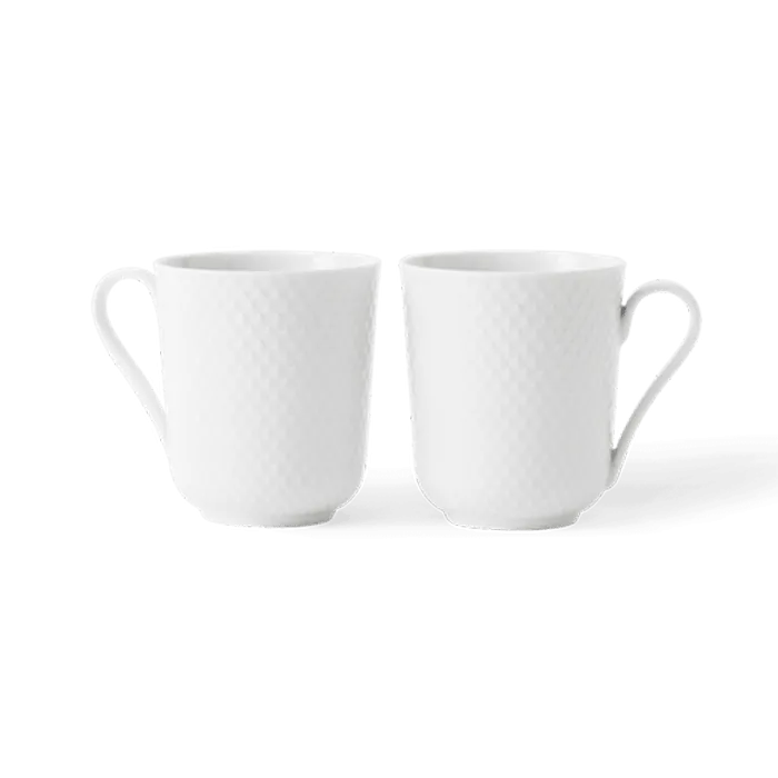 Lyngby Porcelæn Rhombe Mug With Handle Set, White, 11.2 Oz, 4 Pcs.