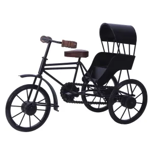 Maharaj Creation Wooden and Wrought Iron Miniature Rickshaw Showpiece, Colour Black