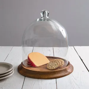 Medium Glass Cloche with Rustic Wood Base