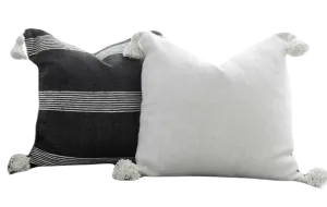 Moroccan Pom Pom Pillow - Square - Set of two Covers - Black Layali - White & Black
