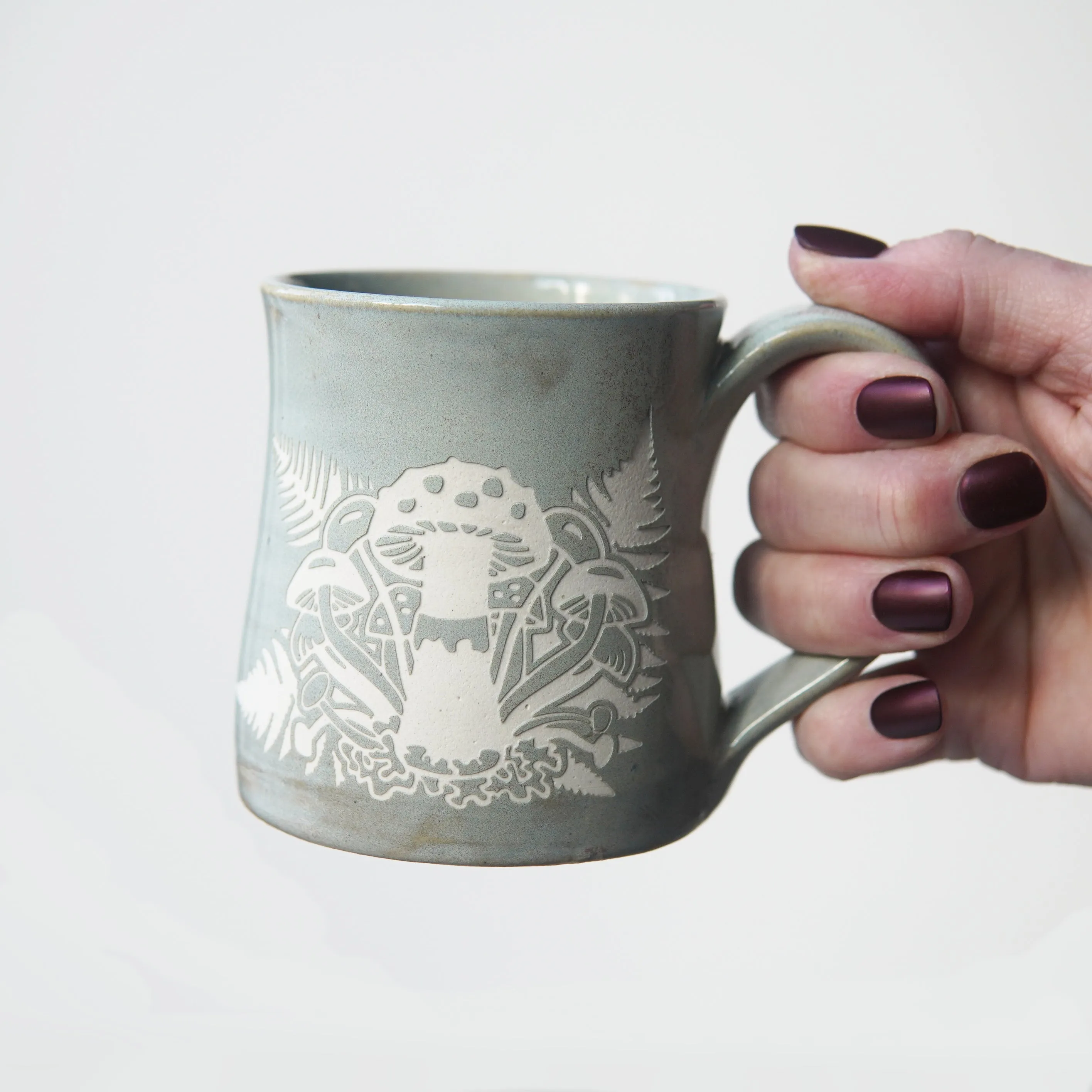 Mushroom   Ferns Mug - Hearth Collection Handmade Pottery