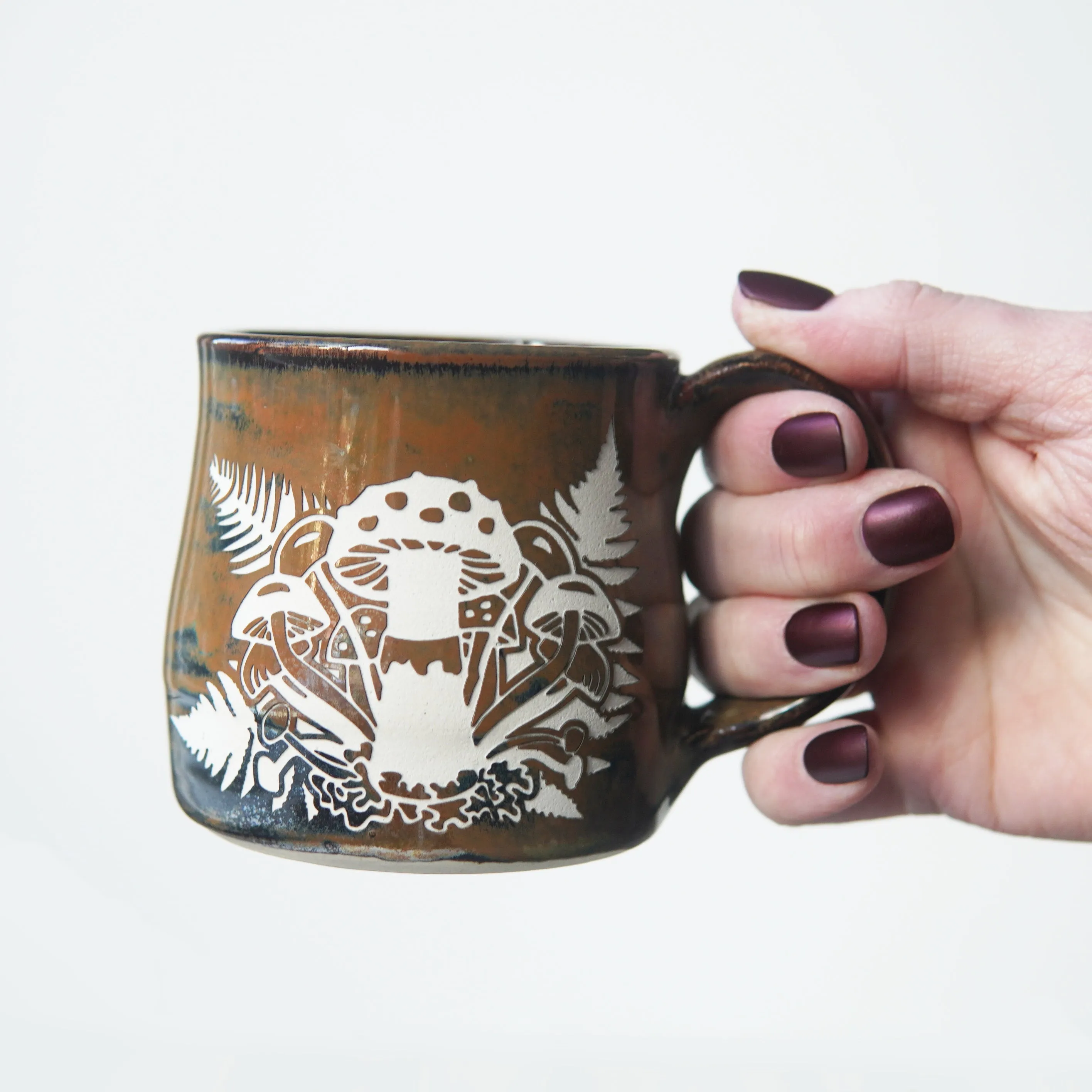 Mushroom   Ferns Mug - Hearth Collection Handmade Pottery