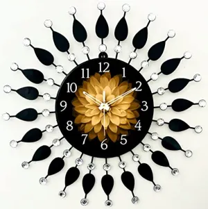 Nautical King Wall Clock for Home Stylish 20 inch dial 10 inch Black Colour Beautiful Flower Modern Antique Style Art Unique Office Decor Iron Metal Glass (Golden Dial)