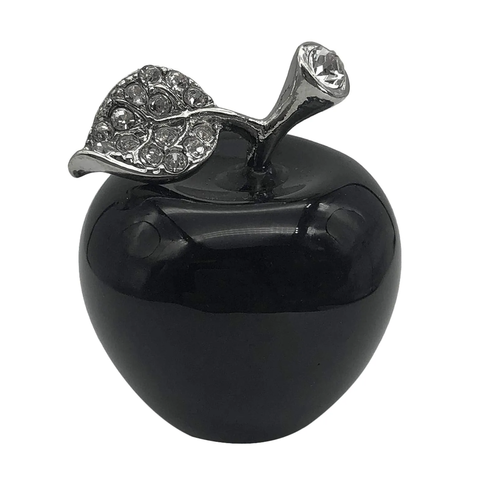 Neyisaa Black Obsidian Crystal Apple Decor, Healing Crystals Pocket Stone Fruit Figurine Craft Home Decoration 30mm