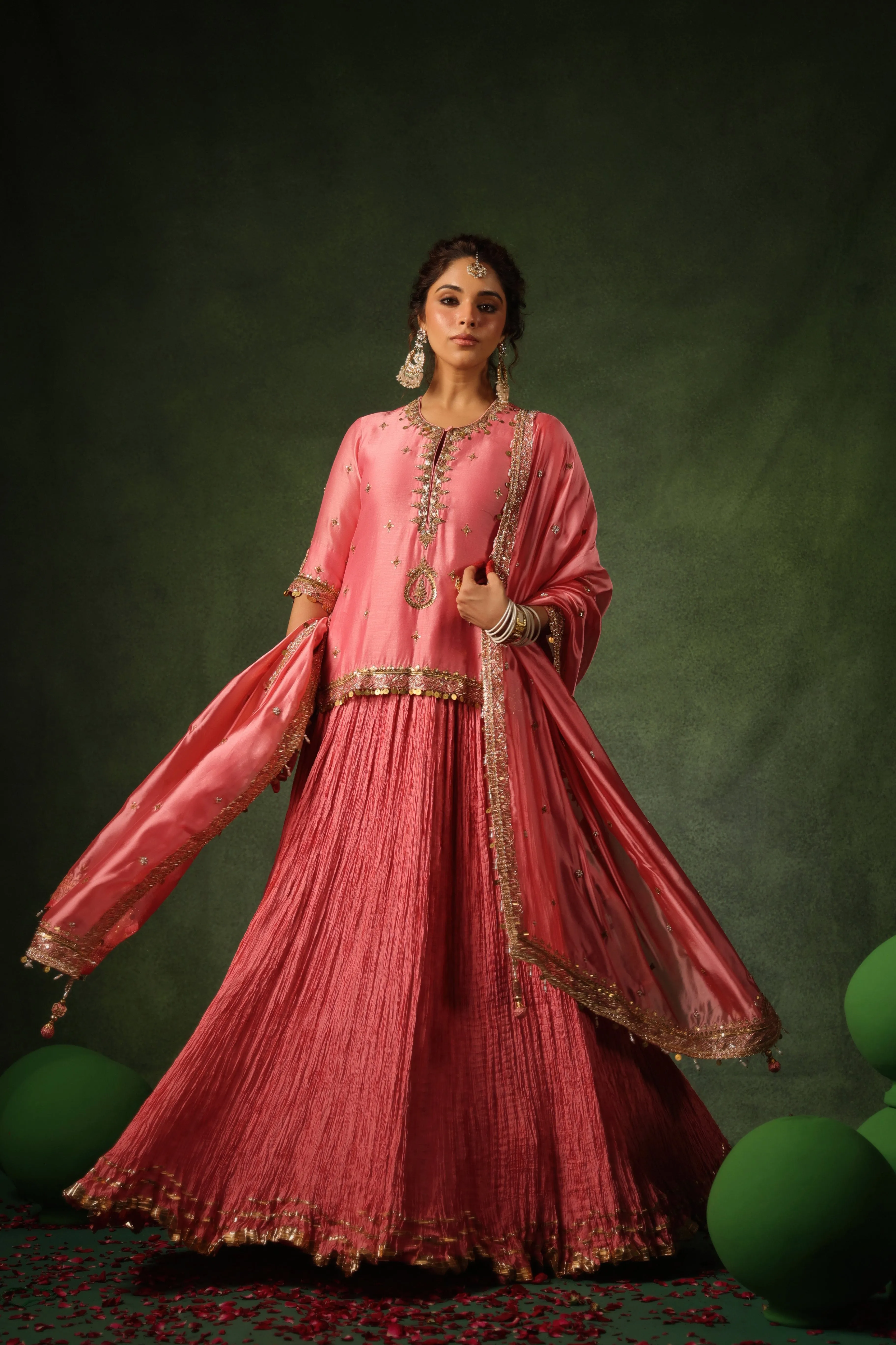 Pakeezah Zardosi Ambi Kurta Lehenga Gulabi
