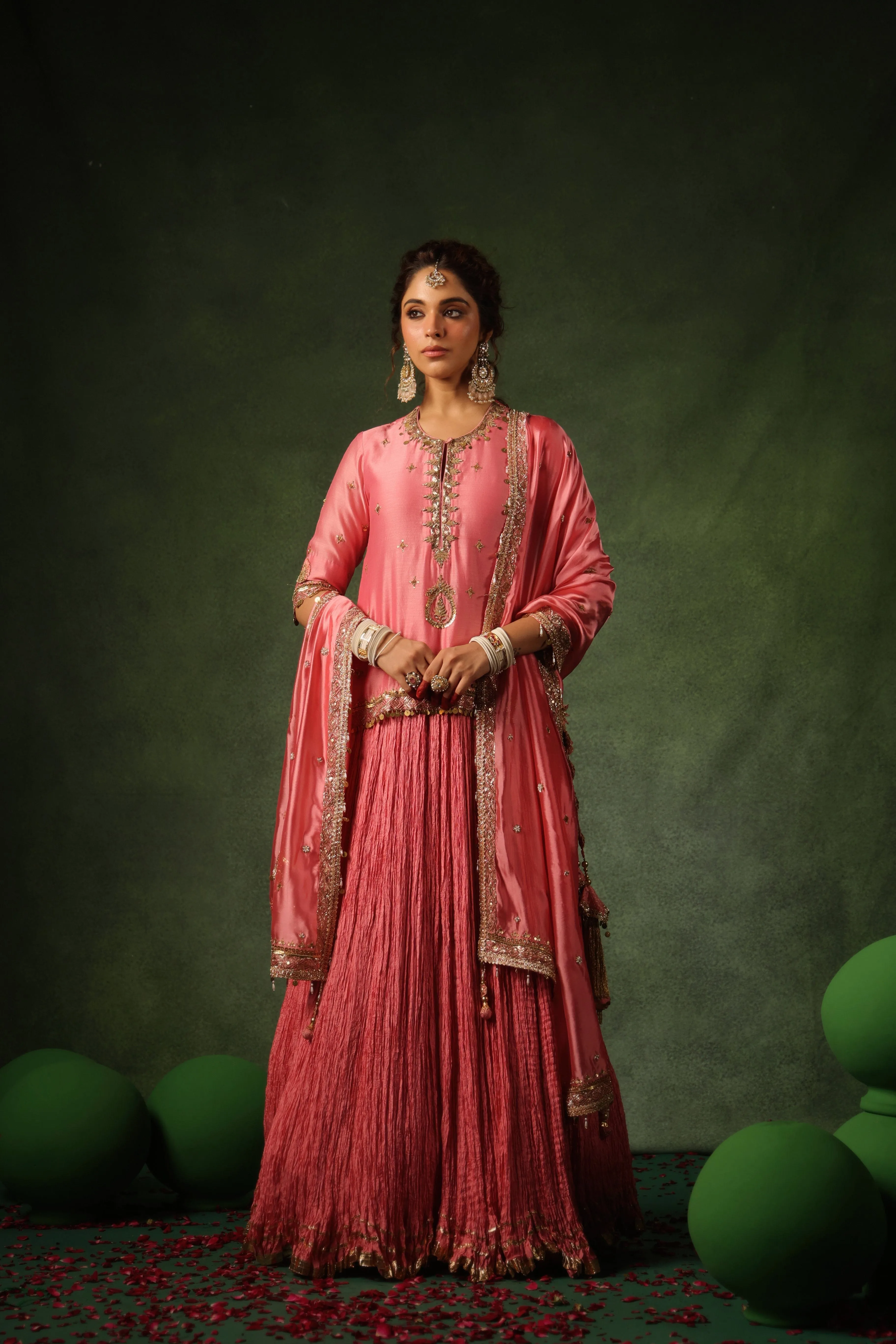 Pakeezah Zardosi Ambi Kurta Lehenga Gulabi