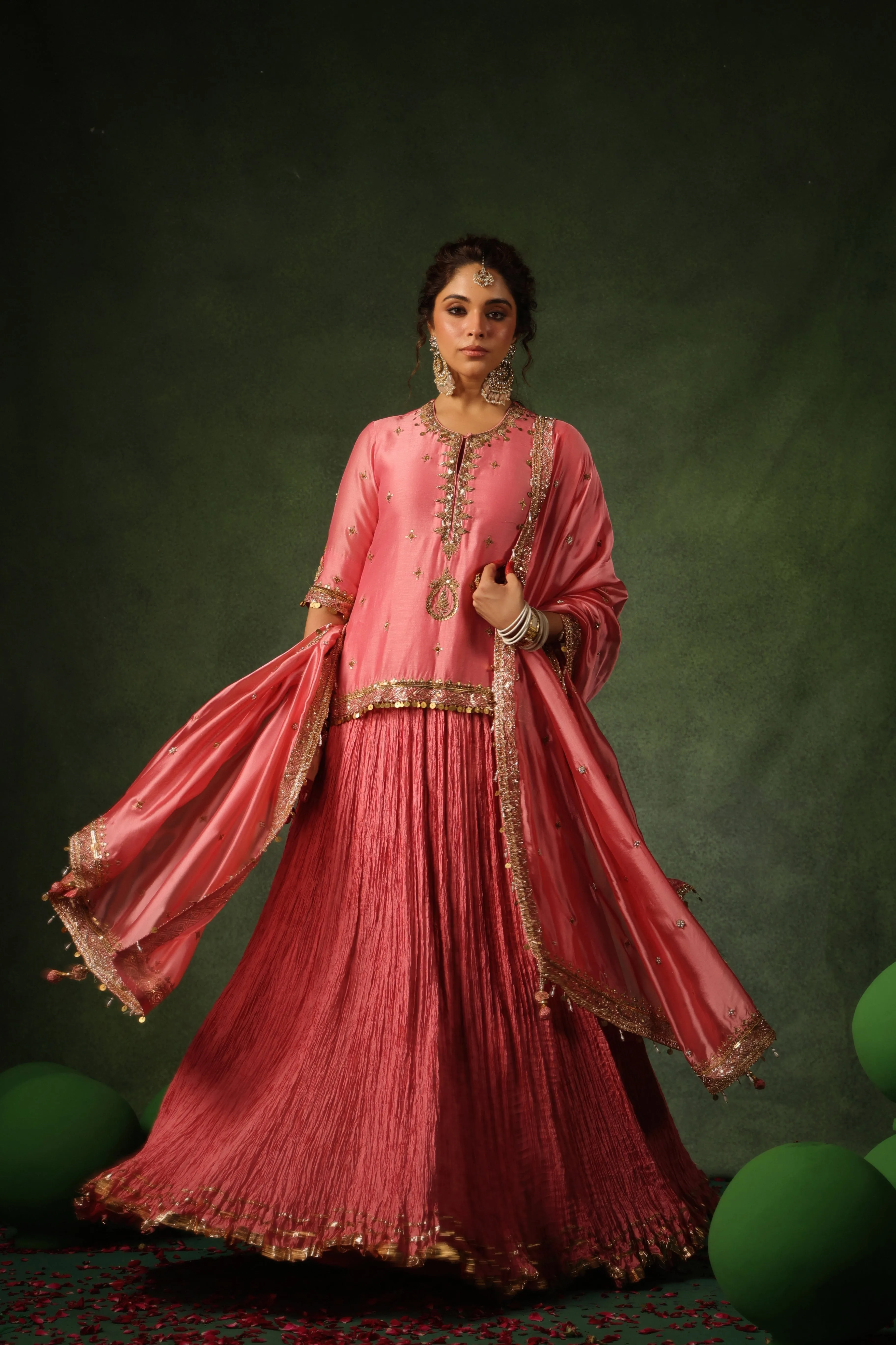 Pakeezah Zardosi Ambi Kurta Lehenga Gulabi