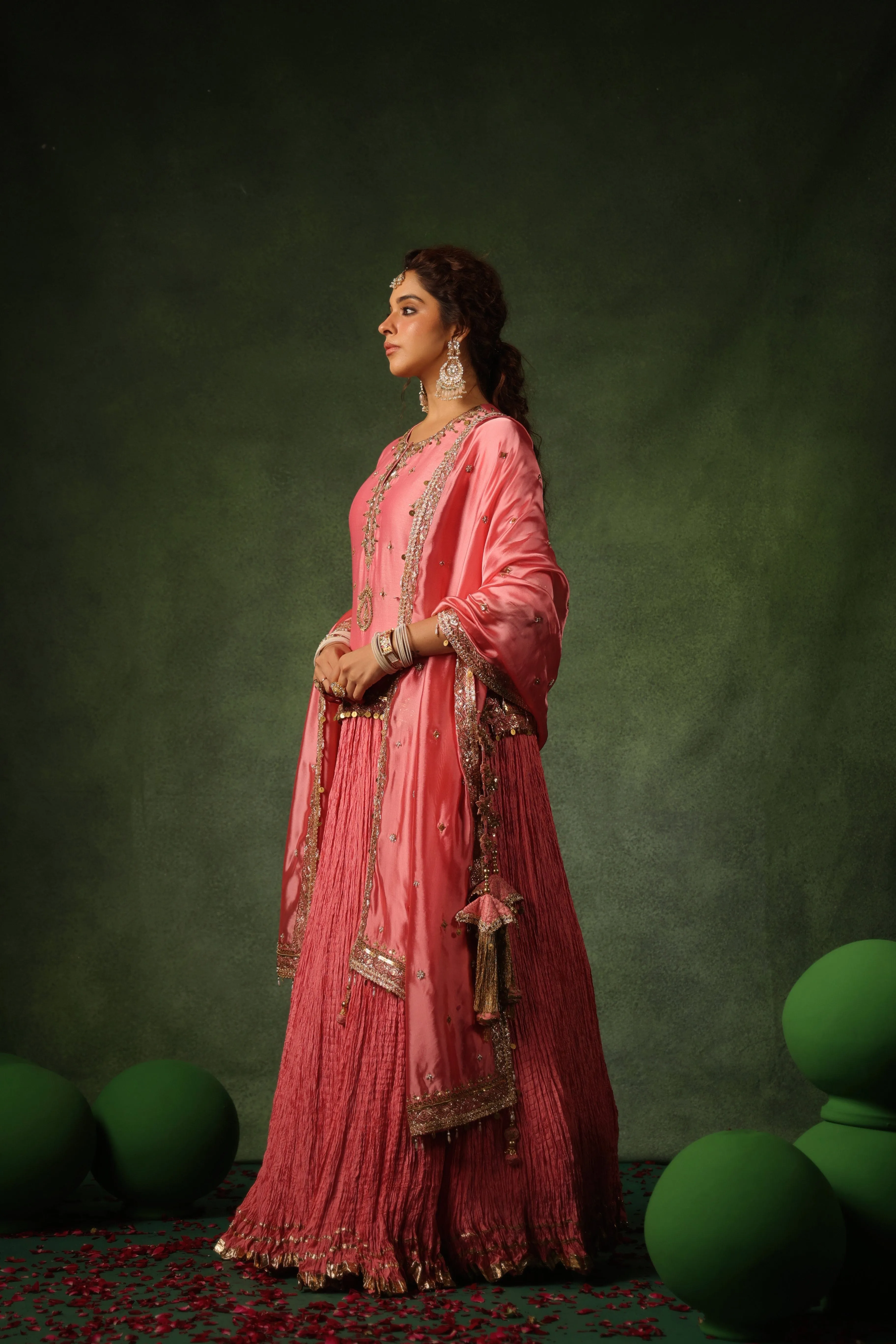 Pakeezah Zardosi Ambi Kurta Lehenga Gulabi