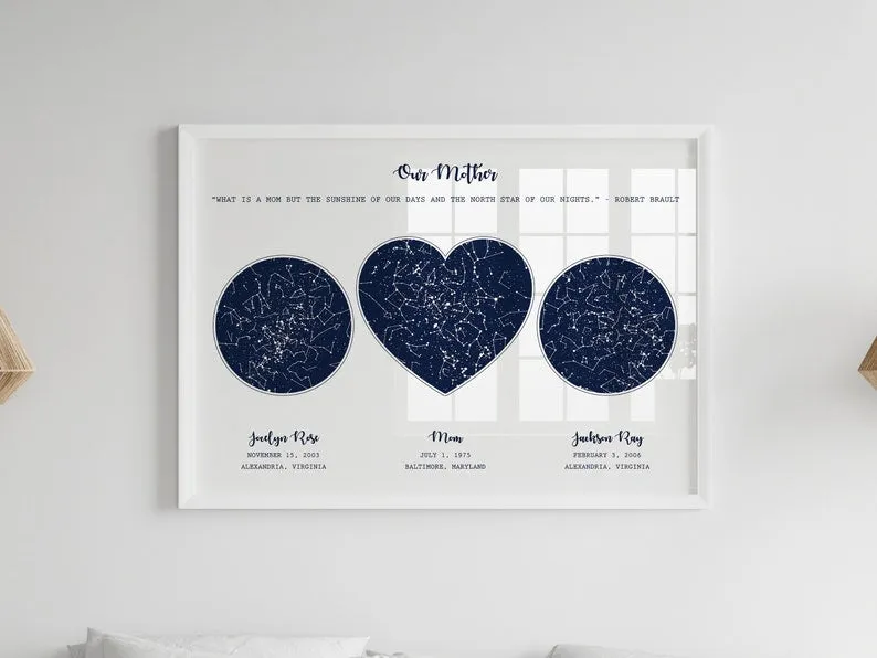 Personalized Gift for Mom from Daughter, Mother's Day Gift for Mom from Son, Custom Star Map Birthday Gift from Kids, Gift for Her Christmas