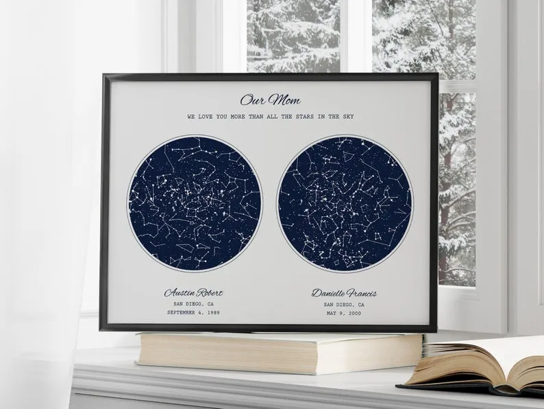 Personalized Gift for Mom from Daughter, Mother's Day Gift for Mom from Son, Custom Star Map Birthday Gift from Kids, Gift for Her Christmas