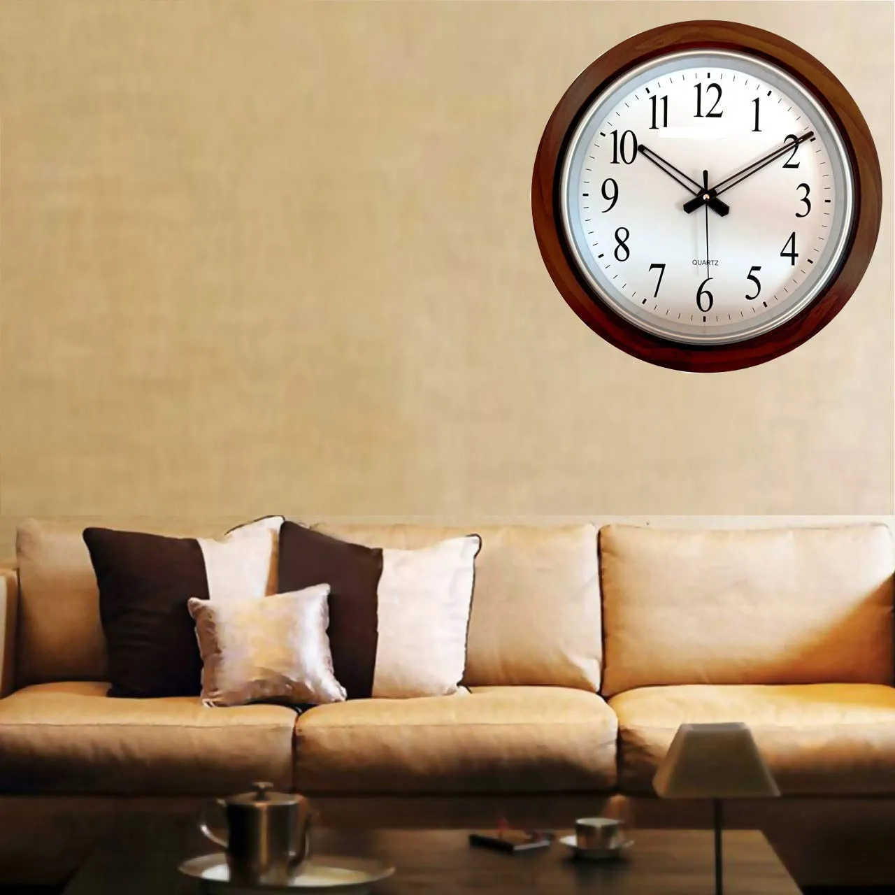 PHOENIX Analog Quartz Official Designer Big Size Plastic Wall Clock for Home, Hall, Office (42 X 42 cms Colour-Wood and White)