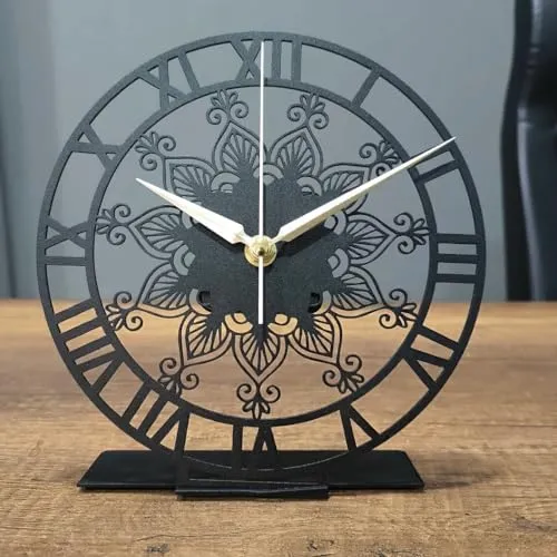 PRAMUKH FASHION Classic Tabletop Office Clock, Metal Desktop Clock, Mid Century Clock Gift, Home Office Clock,Shelf Silent Clock,New Home Gift,Business Gift (8 inch)