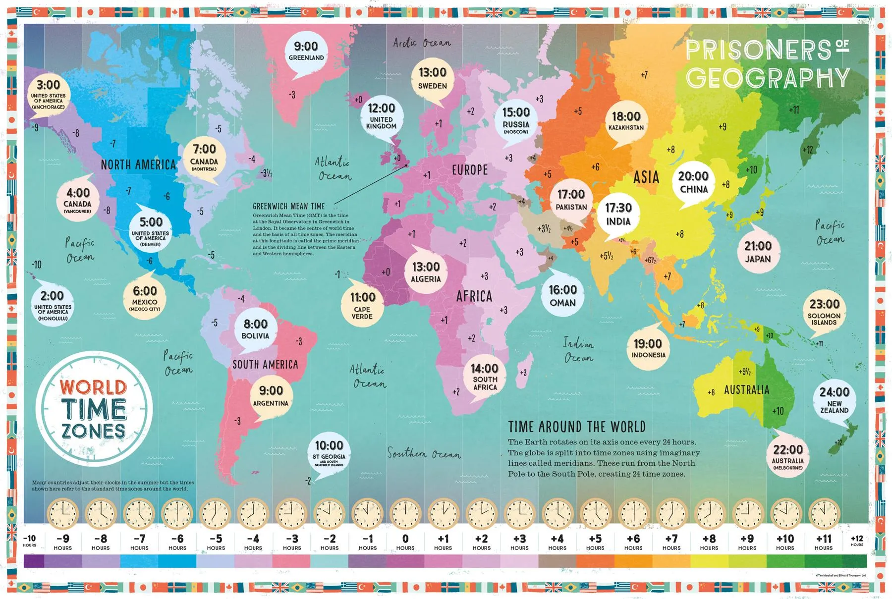 Prisoners of Geography World Time Zones Educational Wall Map
