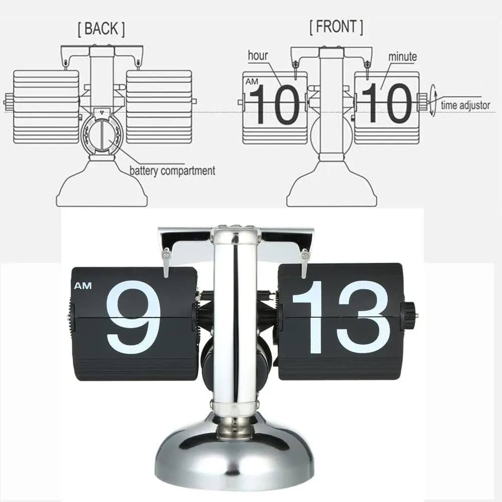 Ritmo Retro Vintage Design Auto Flip Clock Desk Clock Table Clock Large Number Battery Powered Internal Gear Operated
