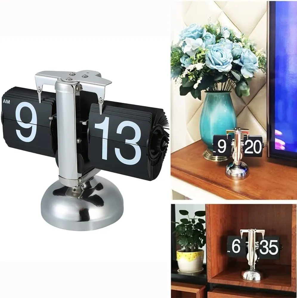 Ritmo Retro Vintage Design Auto Flip Clock Desk Clock Table Clock Large Number Battery Powered Internal Gear Operated