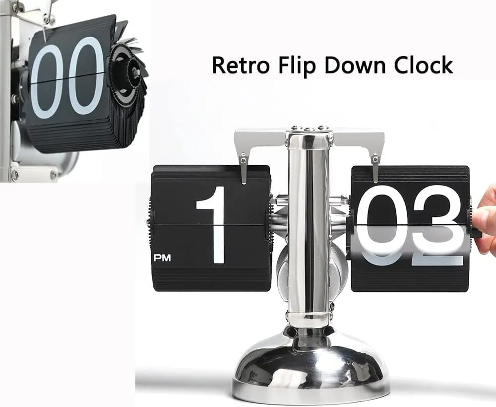 Ritmo Retro Vintage Design Auto Flip Clock Desk Clock Table Clock Large Number Battery Powered Internal Gear Operated