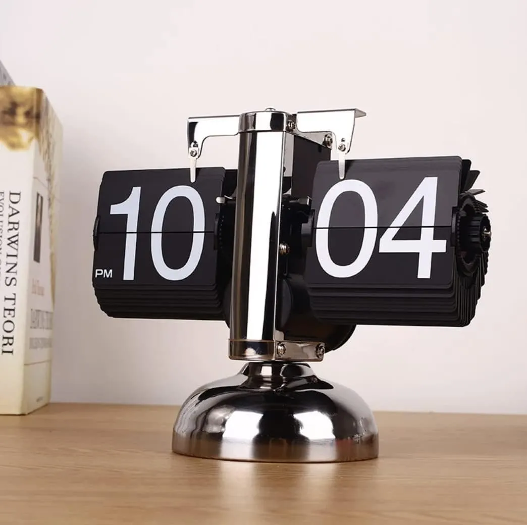 Ritmo Retro Vintage Design Auto Flip Clock Desk Clock Table Clock Large Number Battery Powered Internal Gear Operated