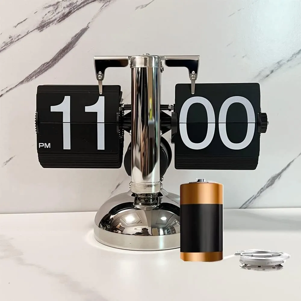 Ritmo Retro Vintage Design Auto Flip Clock Desk Clock Table Clock Large Number Battery Powered Internal Gear Operated