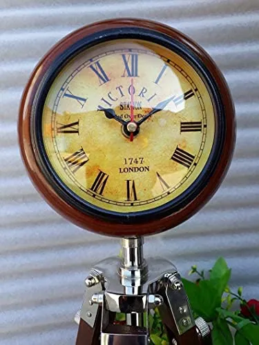 royalantique Nautical Wooden Clock Antique Vintage Wooden Tripod Stand with Clock, Table Clock, Desk Clock, Adjustable Stand Home & Office