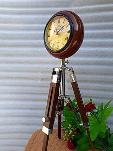royalantique Nautical Wooden Clock Antique Vintage Wooden Tripod Stand with Clock, Table Clock, Desk Clock, Adjustable Stand Home & Office