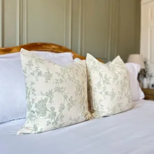 Sage Floral Print 100% Cotton Square Cushion