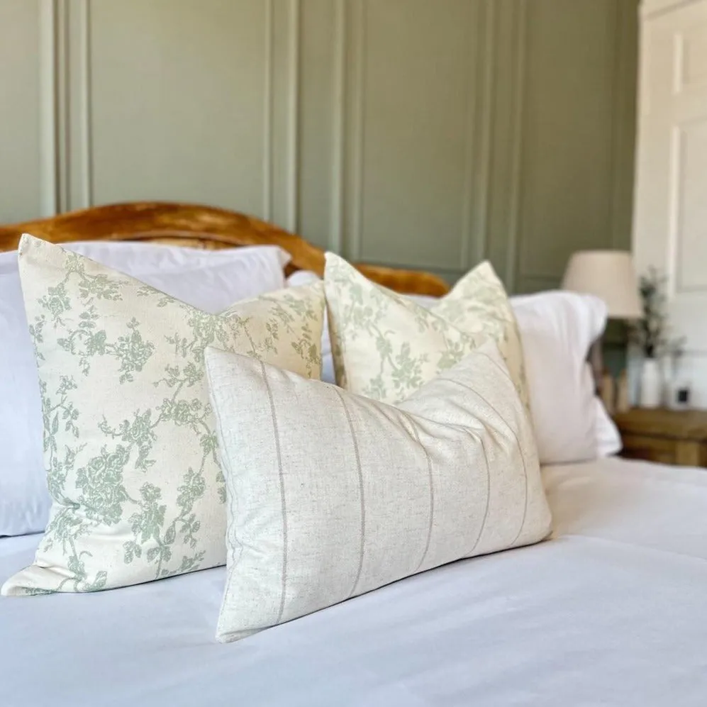 Sage Floral Print 100% Cotton Square Cushion